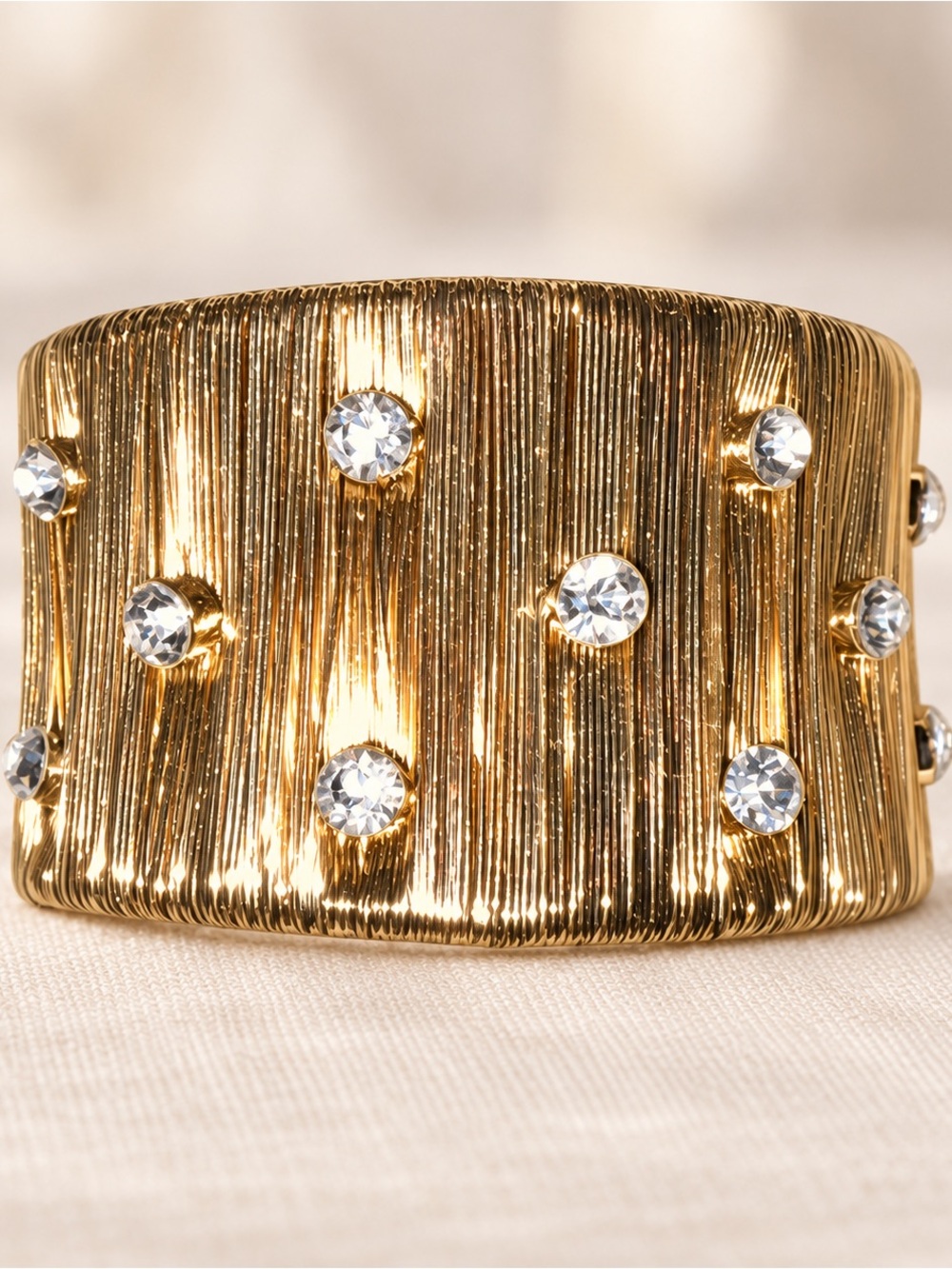 Gold Crystal-Studded Wide Cuff Bracelet - Women Jewelry